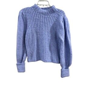 Missguided Sweater Womens Size 2 Purple Chunky Knit Mock Neck Puff Sleeve